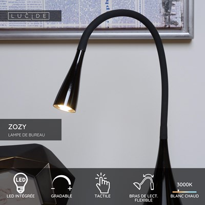 Lucide ZOZY - Lampe de bureau - LED Dim. - 1x4W 3000K - Noir